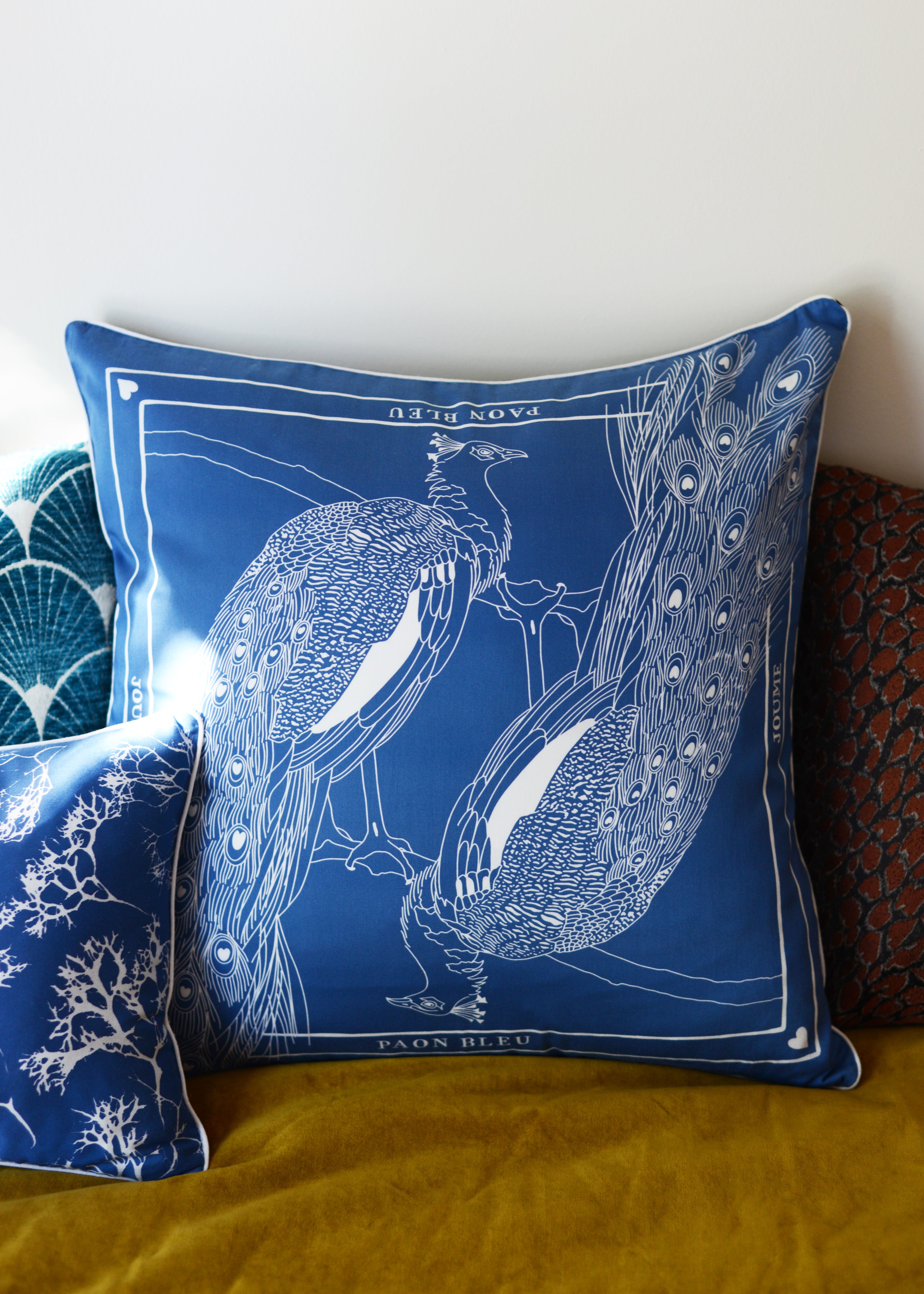 Housse de coussin "PAON BLEU"